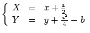$\displaystyle \left\{\begin{array}{lll} X&=&x+\frac{a}{2}\\ 
 Y&=&y+\frac{a^2}{4}-b\end{array}\right.$
